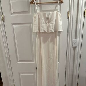 BCBGMaxAzria Ivory Strapless Overlay Maxi Dress